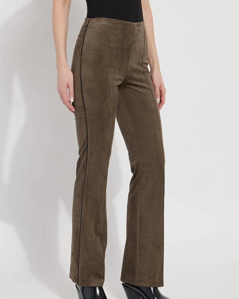 Front of a model wearing a size L Elysse Suede Pant In Green Smoke in Green Smoke by Lysse. | dia_product_style_image_id:353688